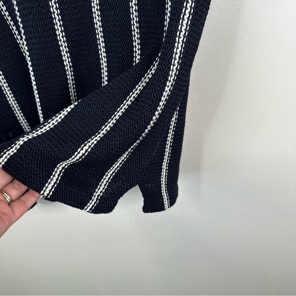 Theory Emmeris Ibisco Sweater Womens M Navy Striped Cotton Knit Short Sleeve Top - Picture 6 of 9